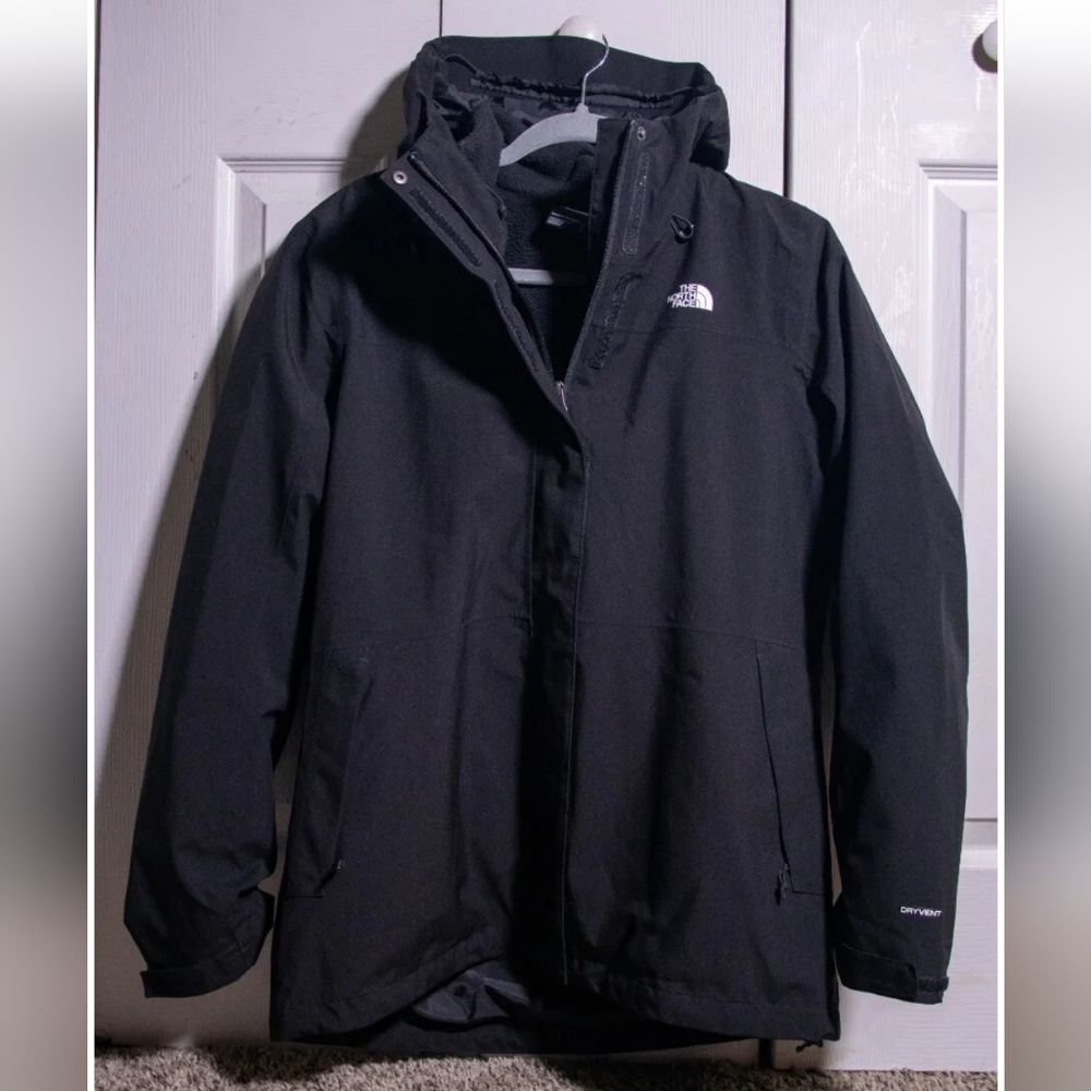 Women's black North Face 2-in-1 winter coat jacket raincoat with fleece size L